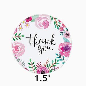 150 THANK YOU Stickers Pink Floral 1.5"